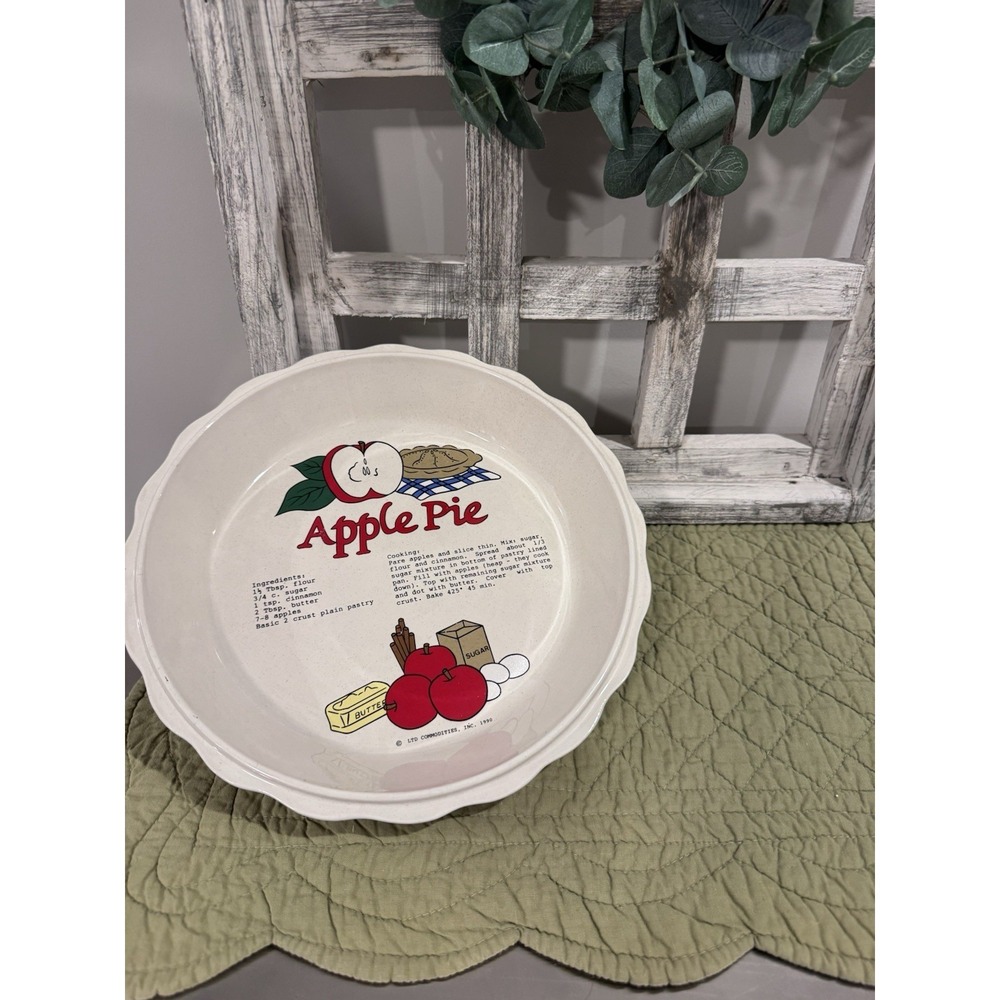 Vintage Ceramic Sunnycraft Apple Pie with Recipe Baking Dish Plate 11" Oven Safe